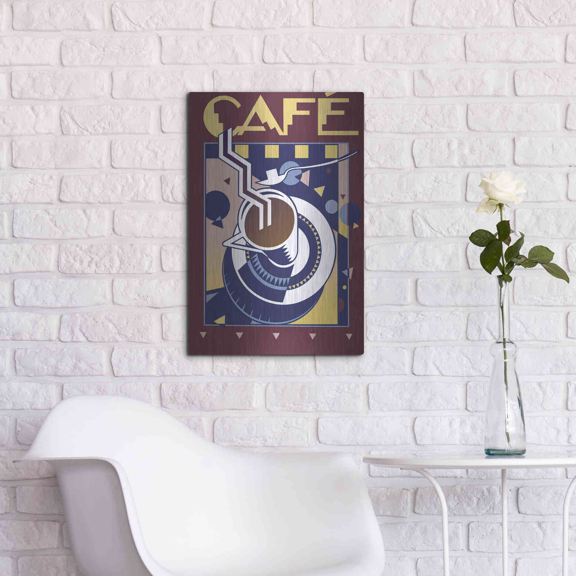 Luxe Metal Art 'Cafe' by David Chestnutt, Metal Wall Art,16x24