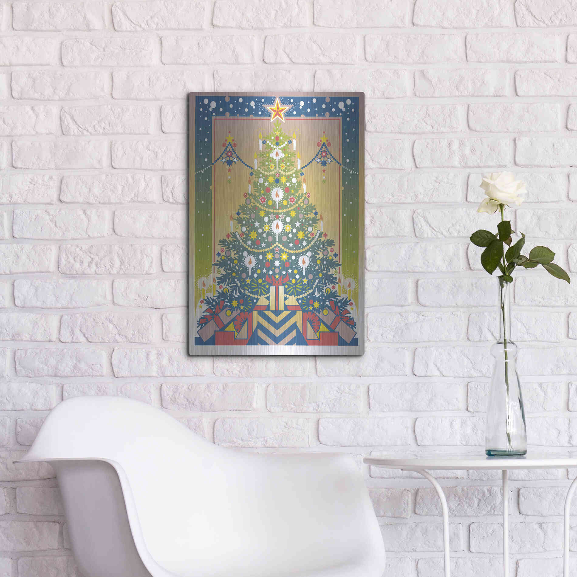 Luxe Metal Art 'Christmas Tree' by David Chestnutt, Metal Wall Art,16x24