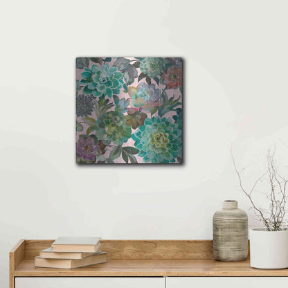 Luxe Metal Art 'Floral Succulents v2 Crop on Pink' by Danhui Nai, Metal Wall Art,12x12