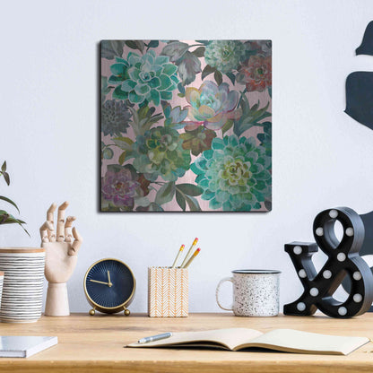 Luxe Metal Art 'Floral Succulents v2 Crop on Pink' by Danhui Nai, Metal Wall Art,12x12