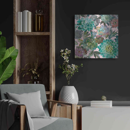 Luxe Metal Art 'Floral Succulents v2 Crop on Pink' by Danhui Nai, Metal Wall Art,24x24