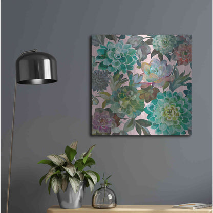 Luxe Metal Art 'Floral Succulents v2 Crop on Pink' by Danhui Nai, Metal Wall Art,24x24
