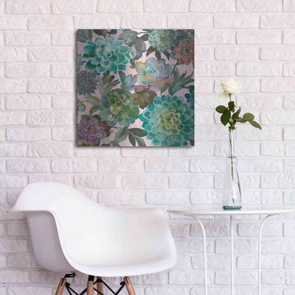Luxe Metal Art 'Floral Succulents v2 Crop on Pink' by Danhui Nai, Metal Wall Art,24x24