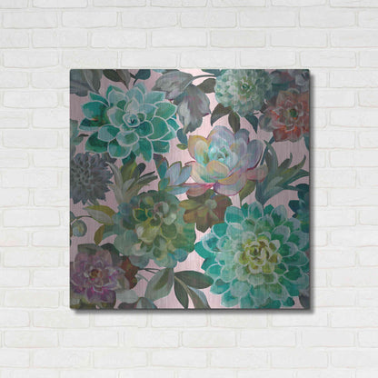 Luxe Metal Art 'Floral Succulents v2 Crop on Pink' by Danhui Nai, Metal Wall Art,36x36