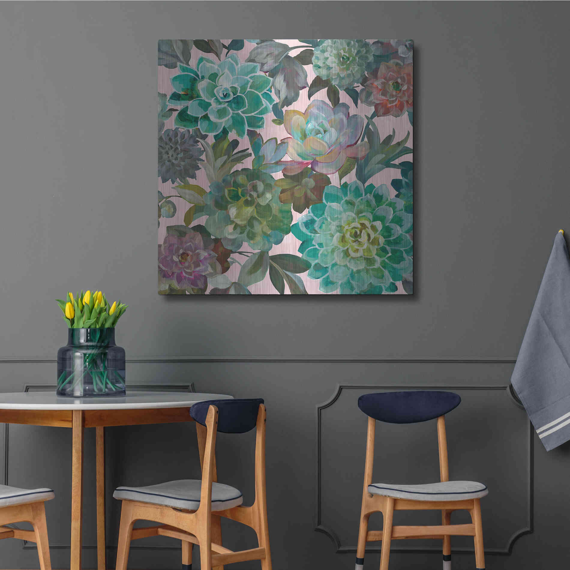 Luxe Metal Art 'Floral Succulents v2 Crop on Pink' by Danhui Nai, Metal Wall Art,36x36