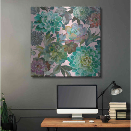 Luxe Metal Art 'Floral Succulents v2 Crop on Pink' by Danhui Nai, Metal Wall Art,36x36