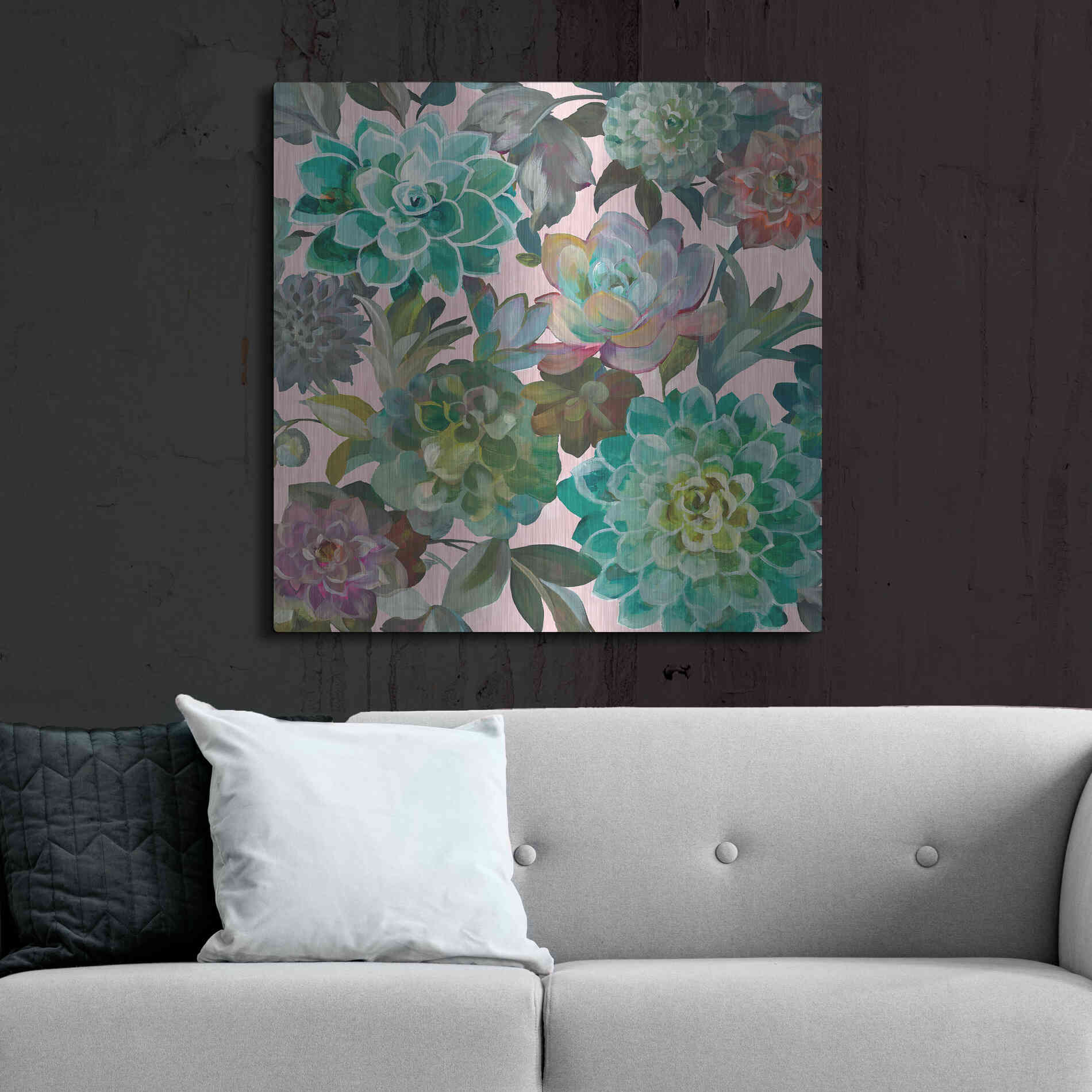 Luxe Metal Art 'Floral Succulents v2 Crop on Pink' by Danhui Nai, Metal Wall Art,36x36