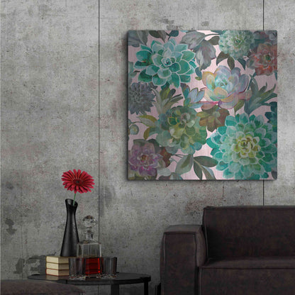 Luxe Metal Art 'Floral Succulents v2 Crop on Pink' by Danhui Nai, Metal Wall Art,36x36