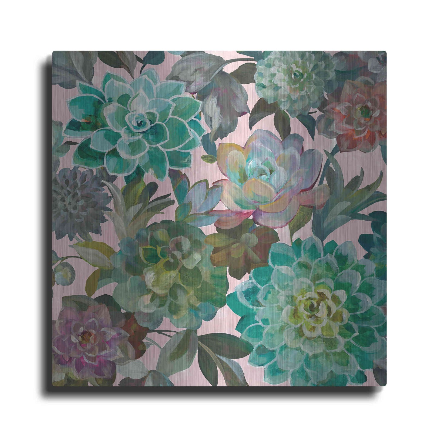 Luxe Metal Art 'Floral Succulents v2 Crop on Pink' by Danhui Nai, Metal Wall Art