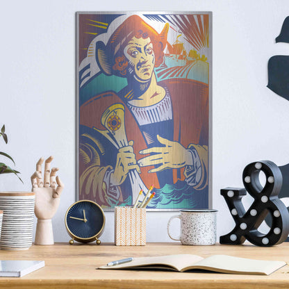 Luxe Metal Art 'Christopher Columbus' by David Chestnutt, Metal Wall Art,12x16