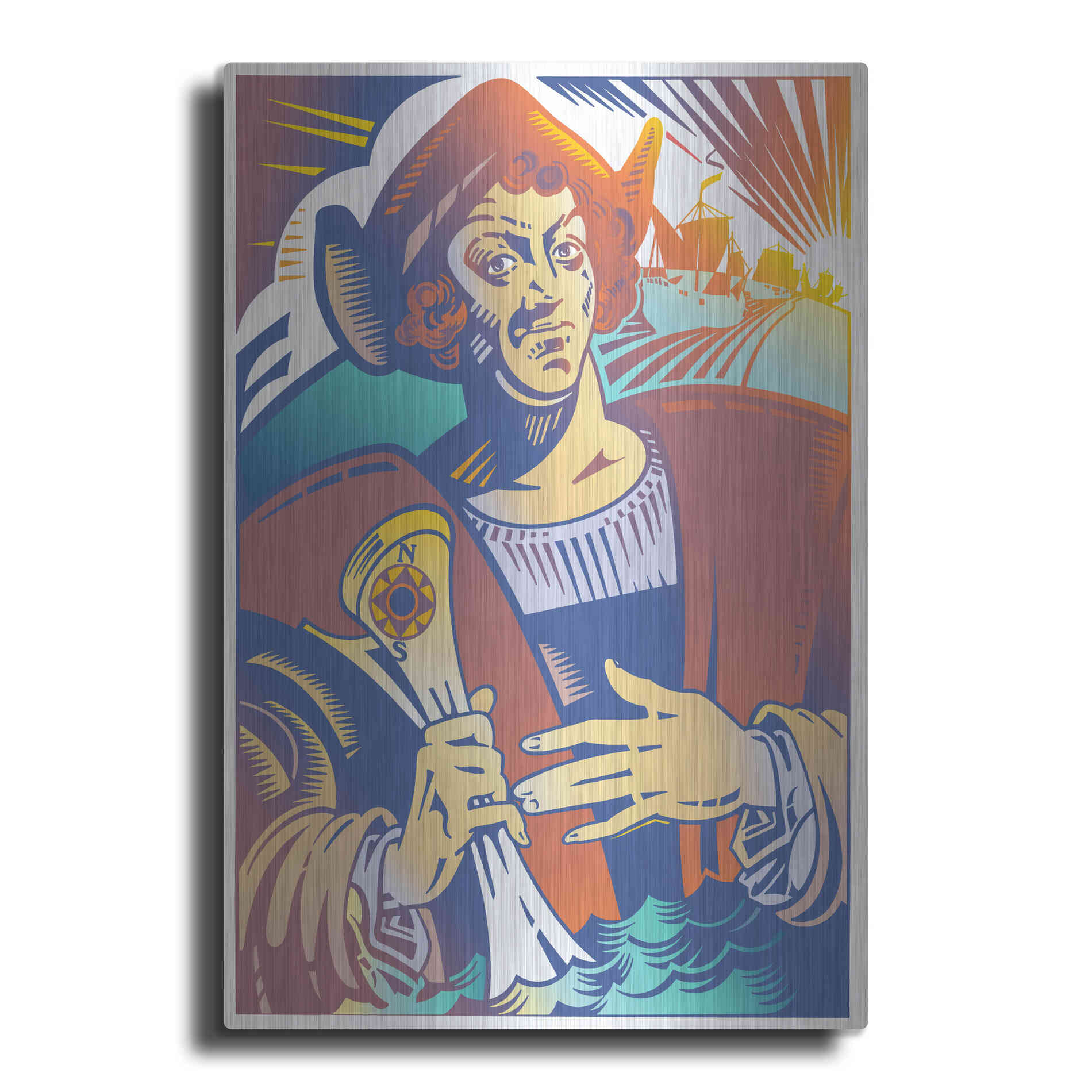 Luxe Metal Art 'Christopher Columbus' by David Chestnutt, Metal Wall Art