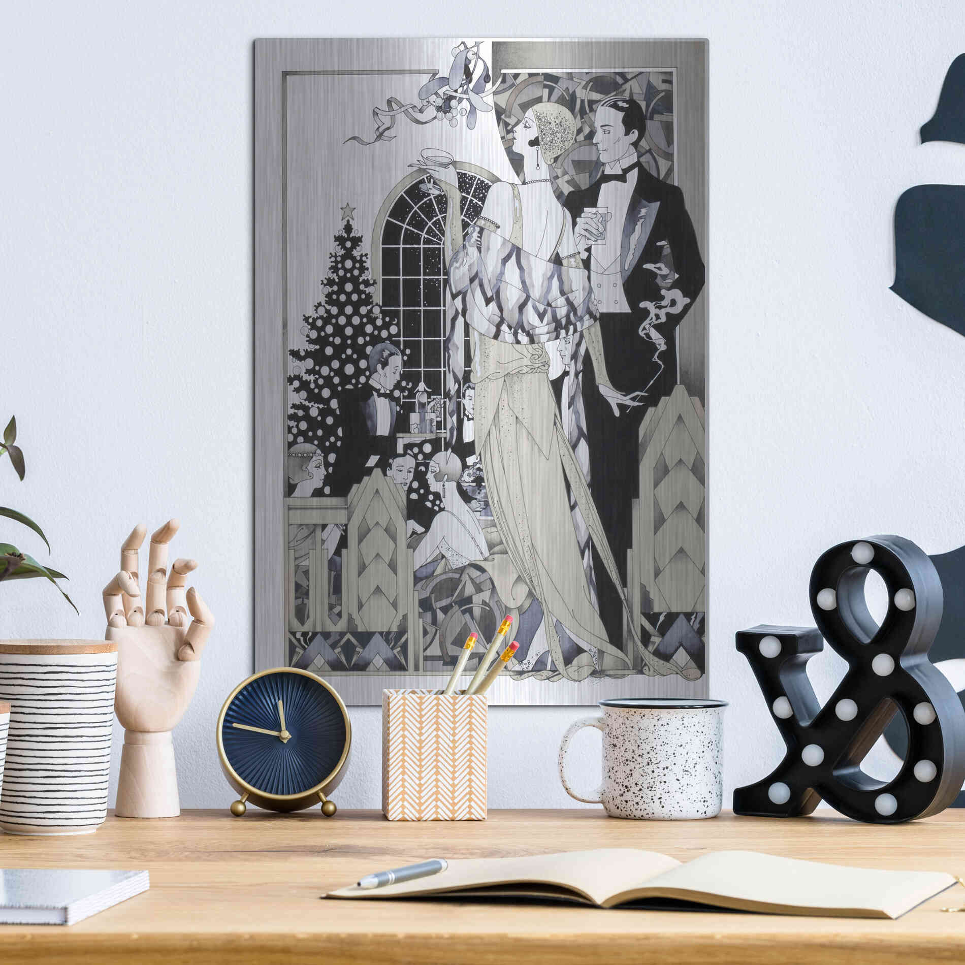 Luxe Metal Art 'Deco Christmas' by David Chestnutt, Metal Wall Art,12x16