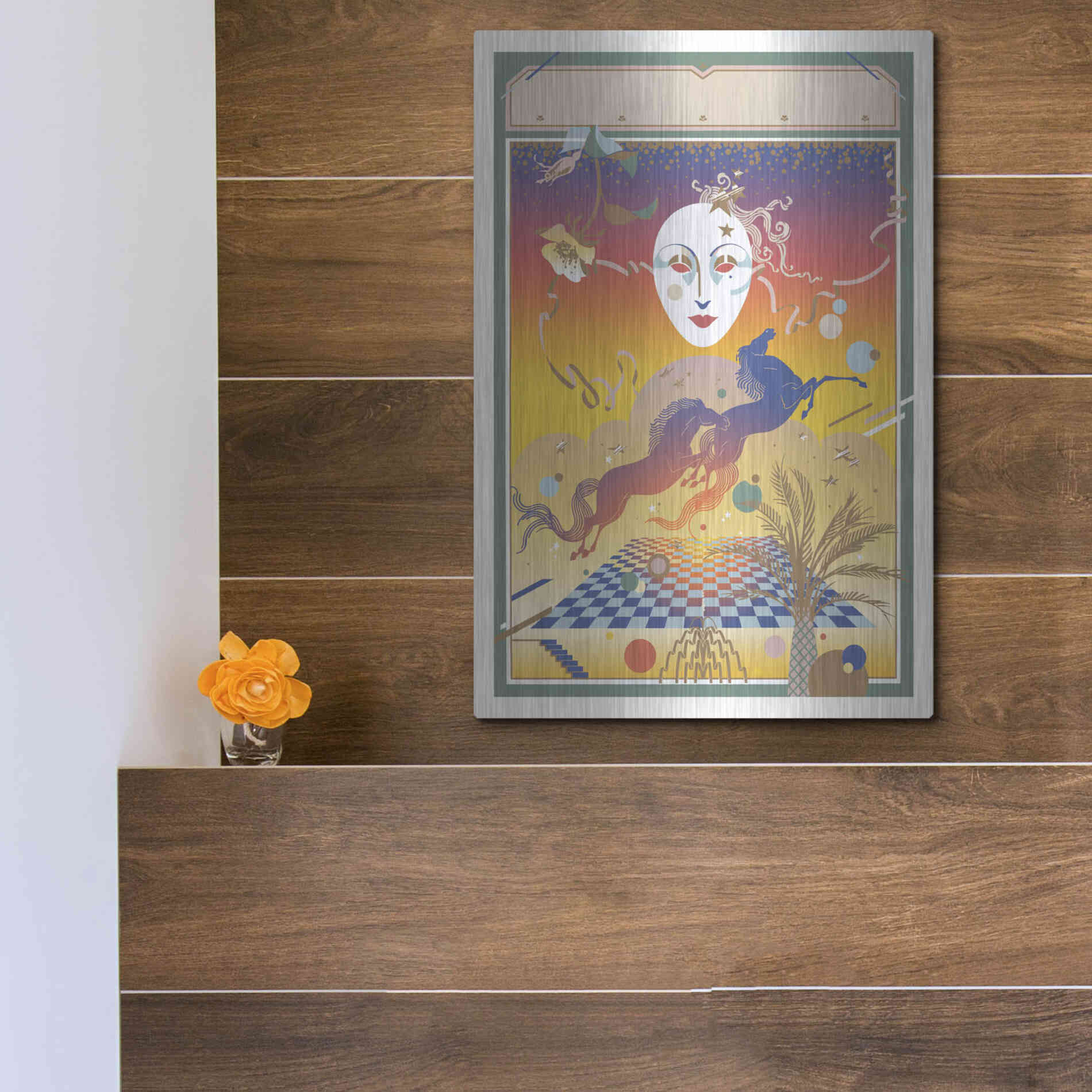 Luxe Metal Art 'Fantasy Mask' by David Chestnutt, Metal Wall Art,12x16
