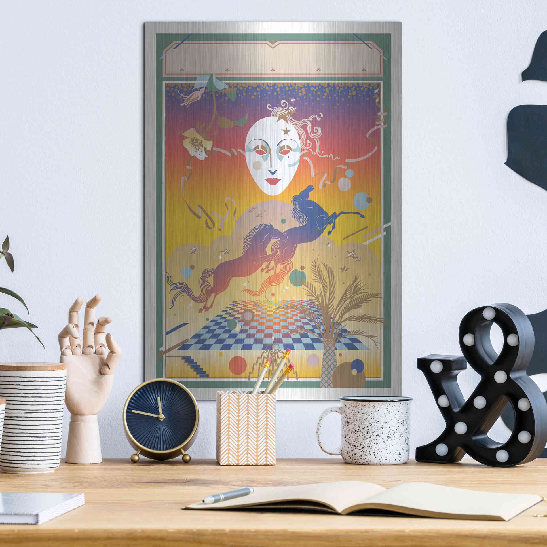 Luxe Metal Art 'Fantasy Mask' by David Chestnutt, Metal Wall Art,12x16
