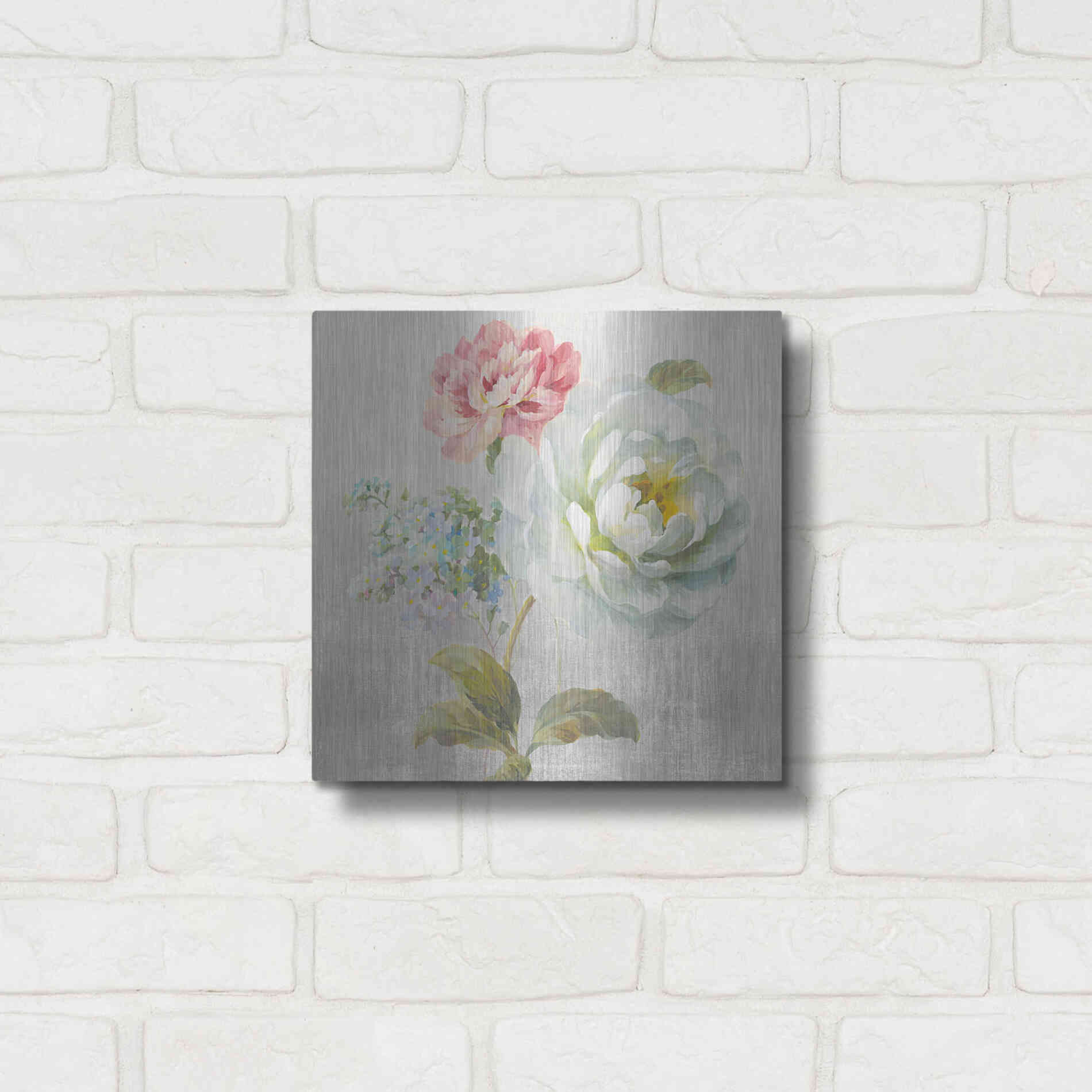 Luxe Metal Art 'Textile Floral Square I No Lace' by Danhui Nai, Metal Wall Art,12x12