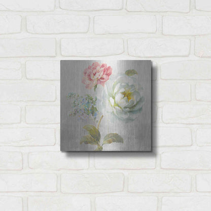 Luxe Metal Art 'Textile Floral Square I No Lace' by Danhui Nai, Metal Wall Art,12x12