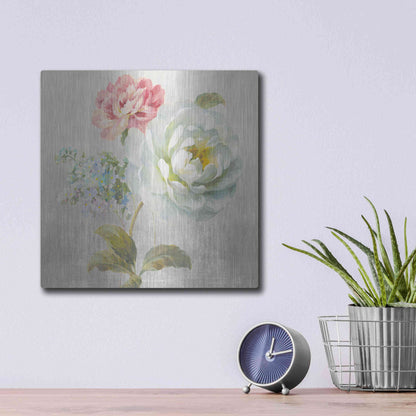 Luxe Metal Art 'Textile Floral Square I No Lace' by Danhui Nai, Metal Wall Art,12x12