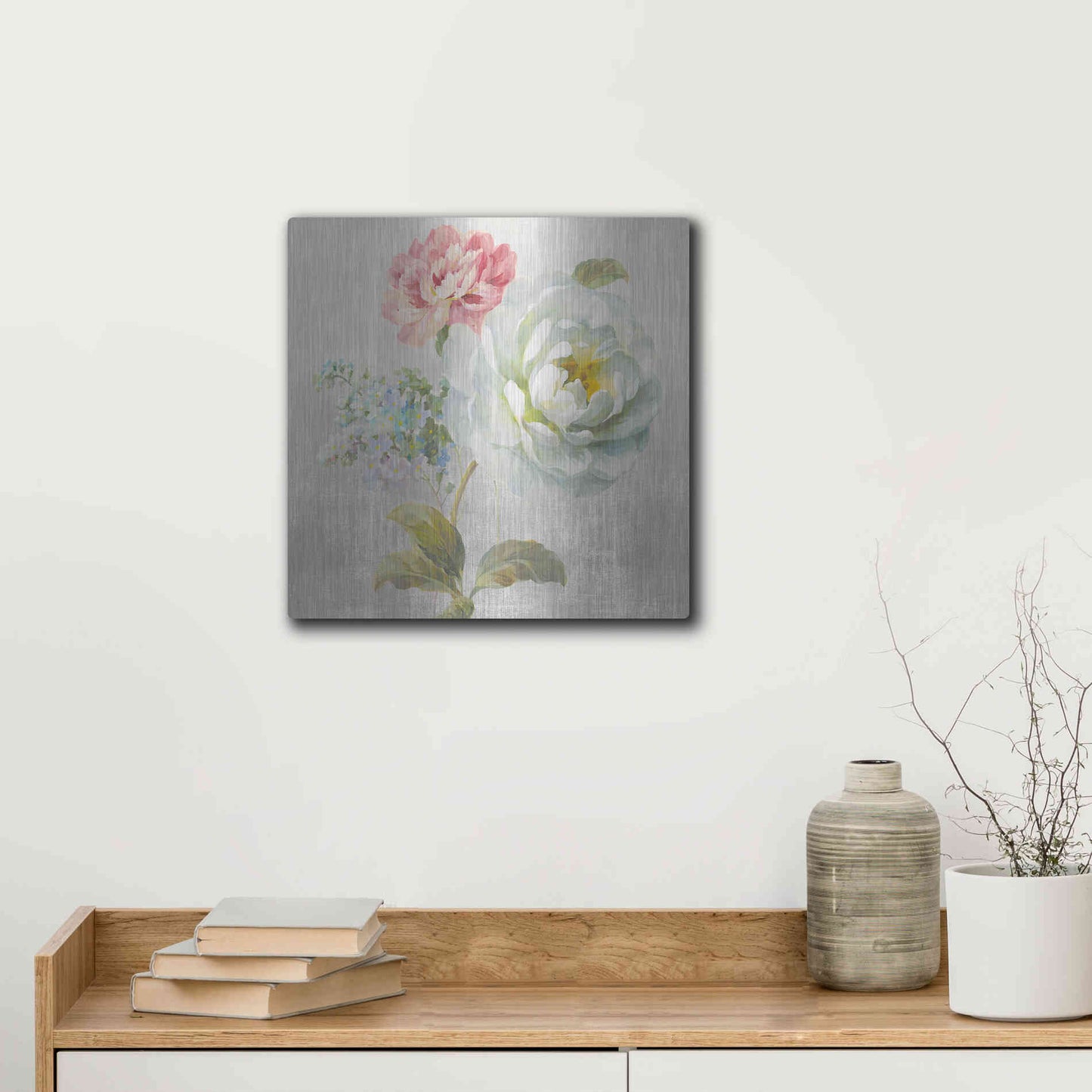 Luxe Metal Art 'Textile Floral Square I No Lace' by Danhui Nai, Metal Wall Art,12x12