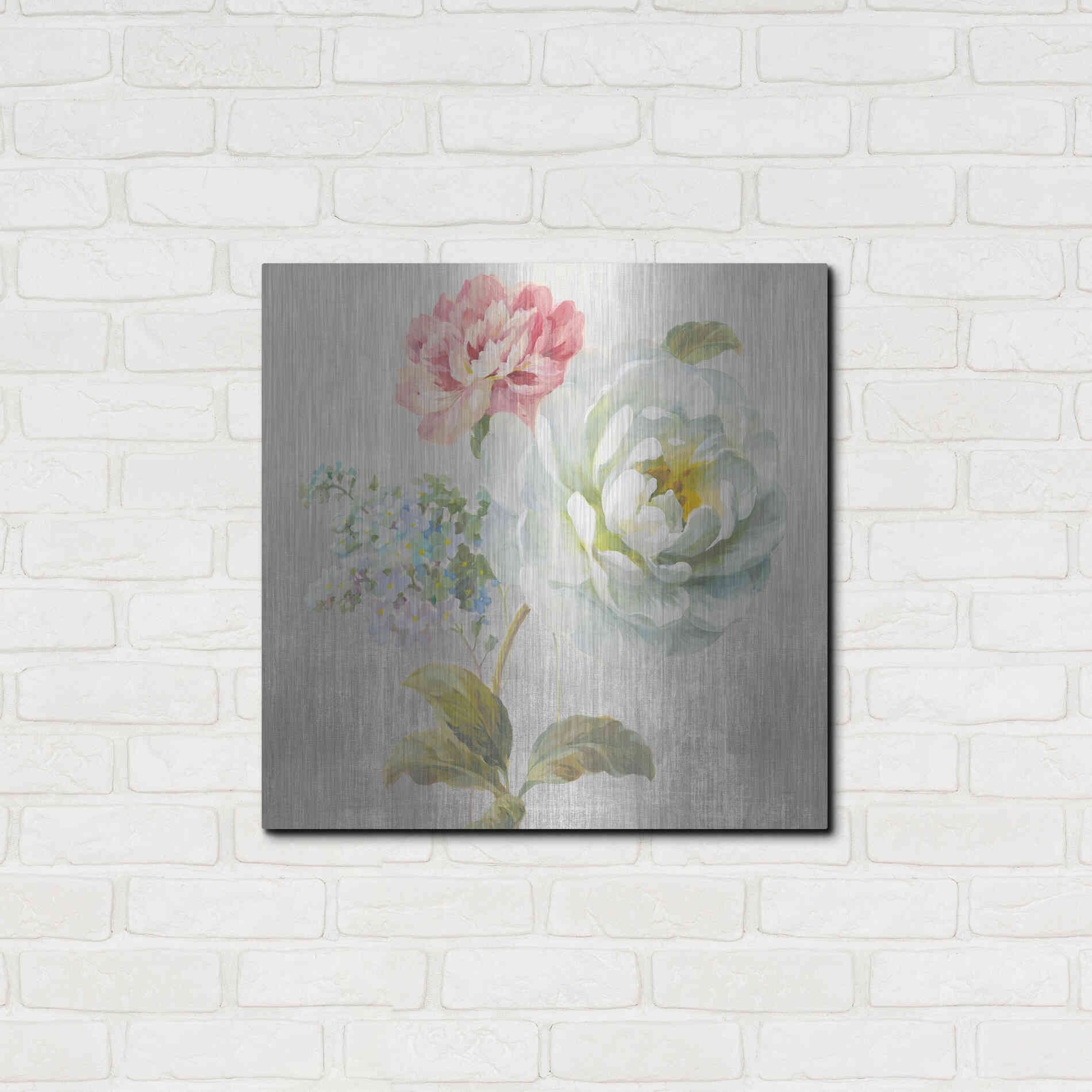 Luxe Metal Art 'Textile Floral Square I No Lace' by Danhui Nai, Metal Wall Art,24x24