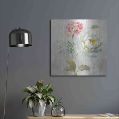 Luxe Metal Art 'Textile Floral Square I No Lace' by Danhui Nai, Metal Wall Art,24x24