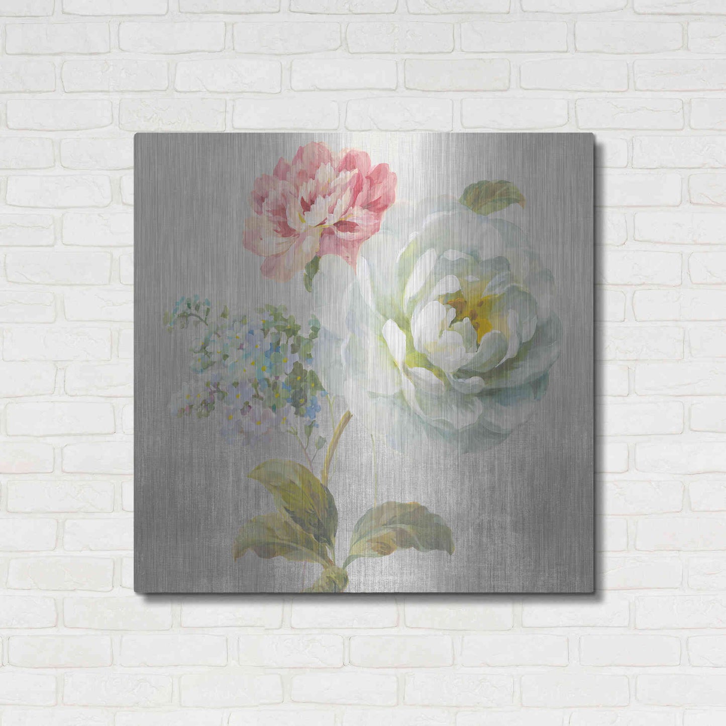 Luxe Metal Art 'Textile Floral Square I No Lace' by Danhui Nai, Metal Wall Art,36x36
