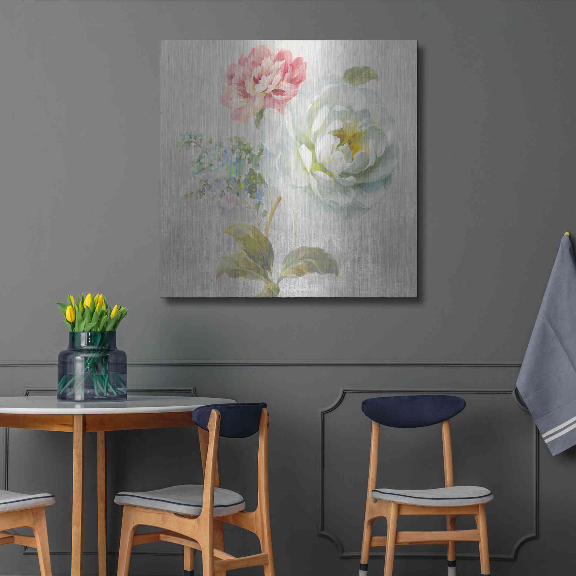 Luxe Metal Art 'Textile Floral Square I No Lace' by Danhui Nai, Metal Wall Art,36x36