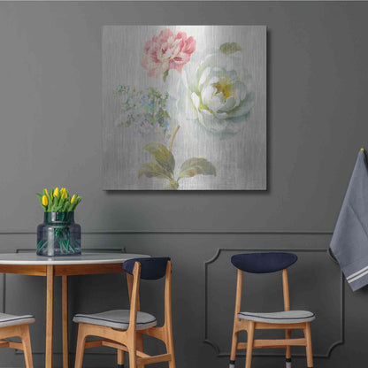 Luxe Metal Art 'Textile Floral Square I No Lace' by Danhui Nai, Metal Wall Art,36x36