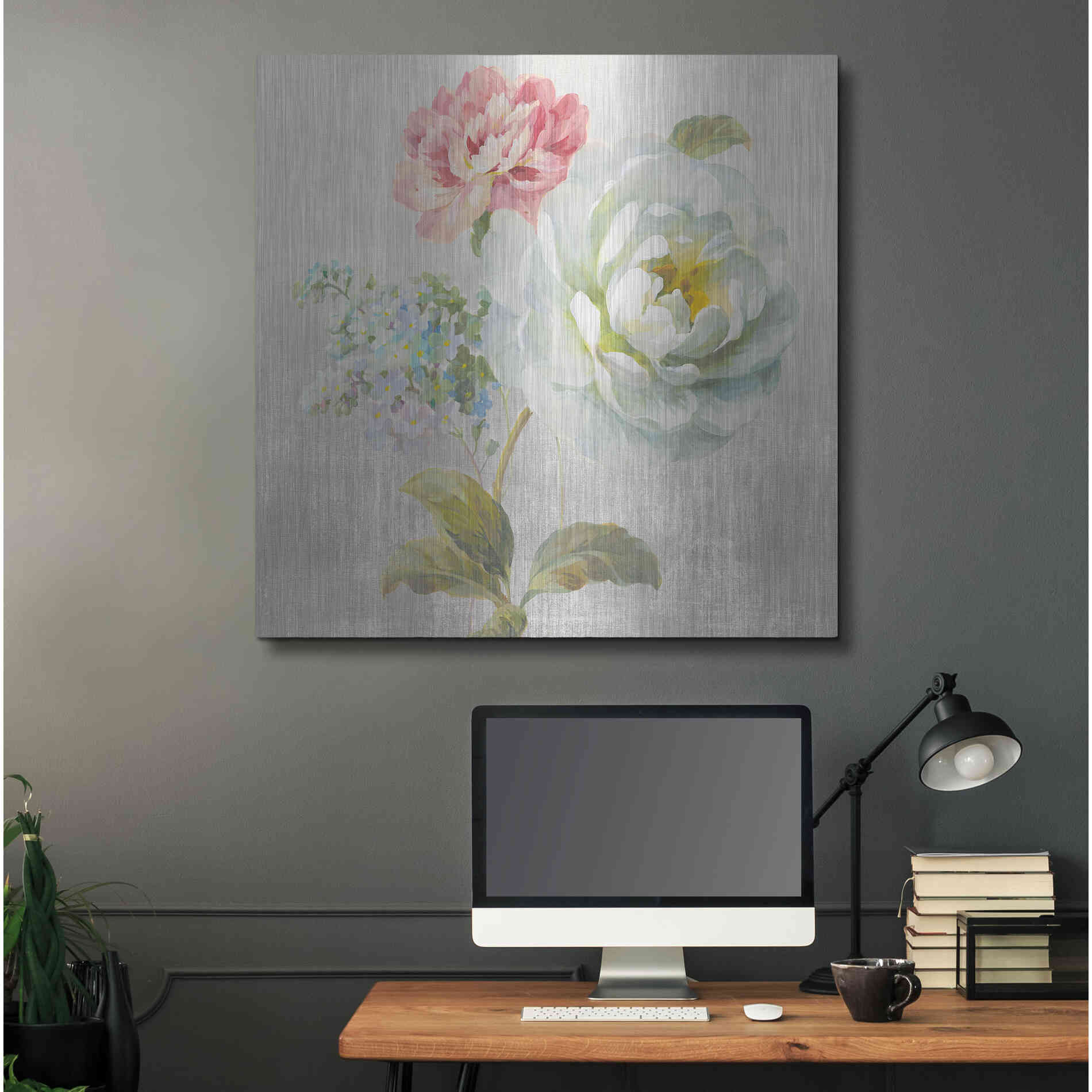 Luxe Metal Art 'Textile Floral Square I No Lace' by Danhui Nai, Metal Wall Art,36x36