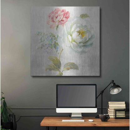 Luxe Metal Art 'Textile Floral Square I No Lace' by Danhui Nai, Metal Wall Art,36x36