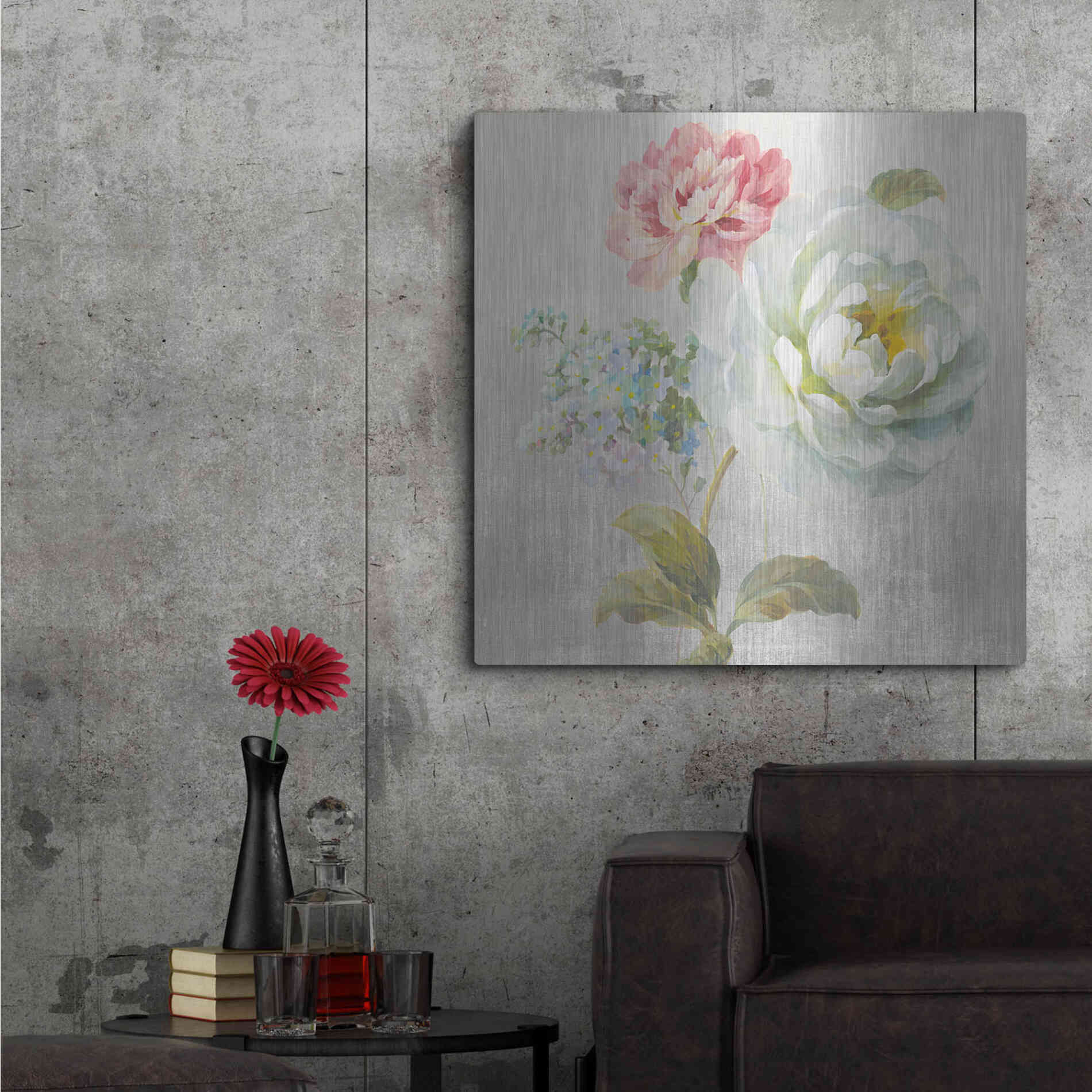 Luxe Metal Art 'Textile Floral Square I No Lace' by Danhui Nai, Metal Wall Art,36x36