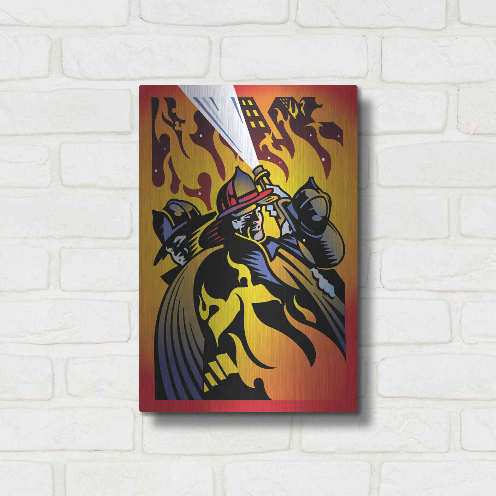 Luxe Metal Art 'Firemen' by David Chestnutt, Metal Wall Art,12x16