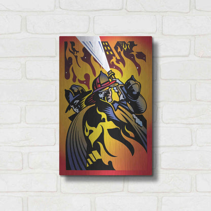 Luxe Metal Art 'Firemen' by David Chestnutt, Metal Wall Art,12x16
