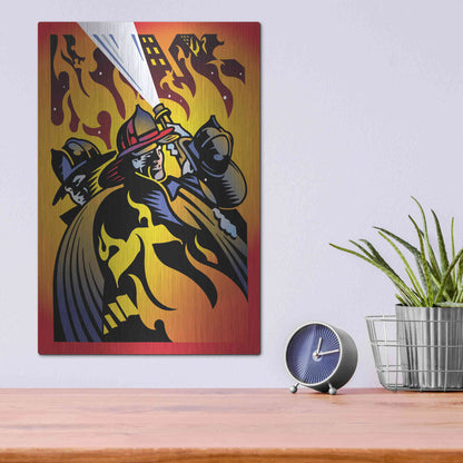 Luxe Metal Art 'Firemen' by David Chestnutt, Metal Wall Art,12x16