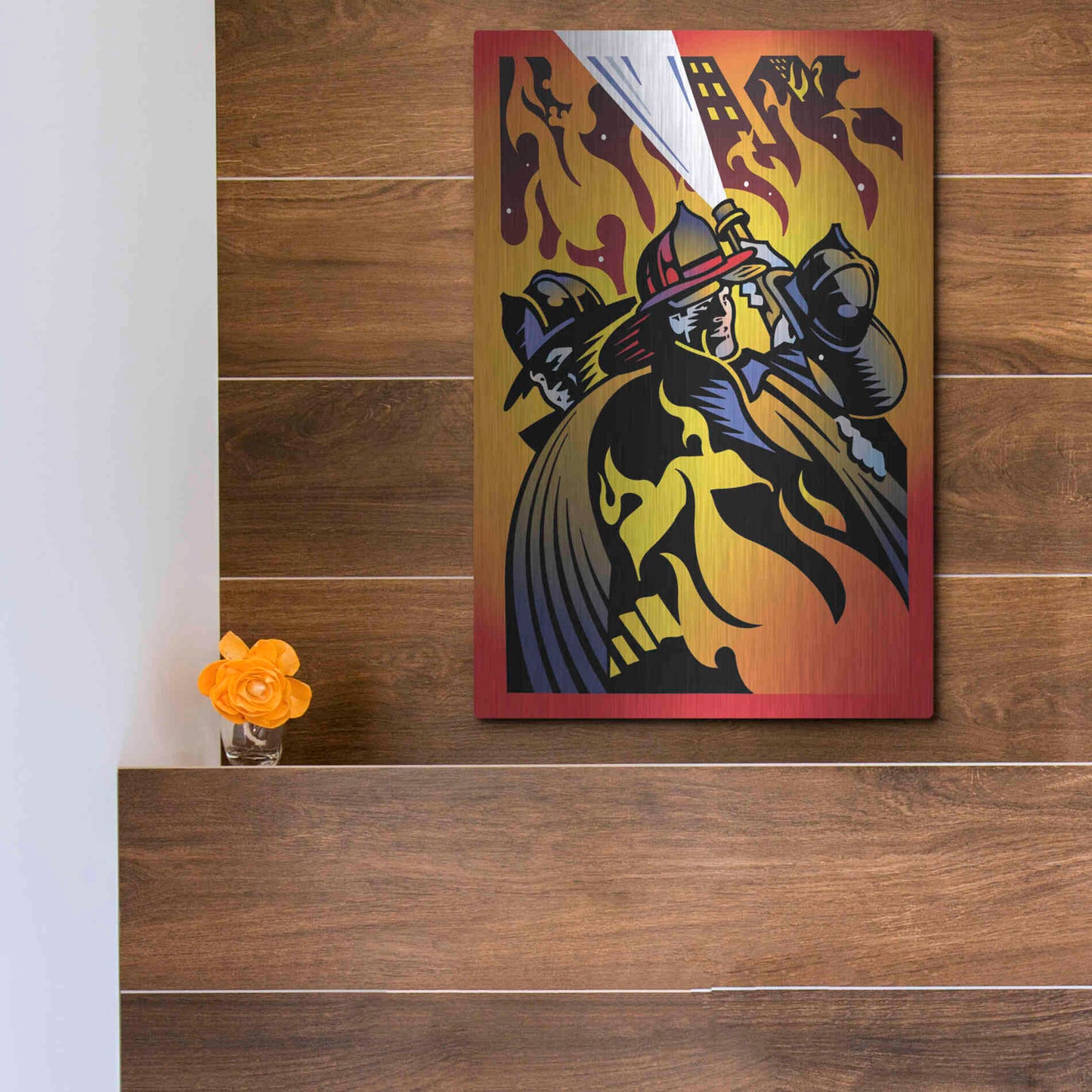 Luxe Metal Art 'Firemen' by David Chestnutt, Metal Wall Art,12x16