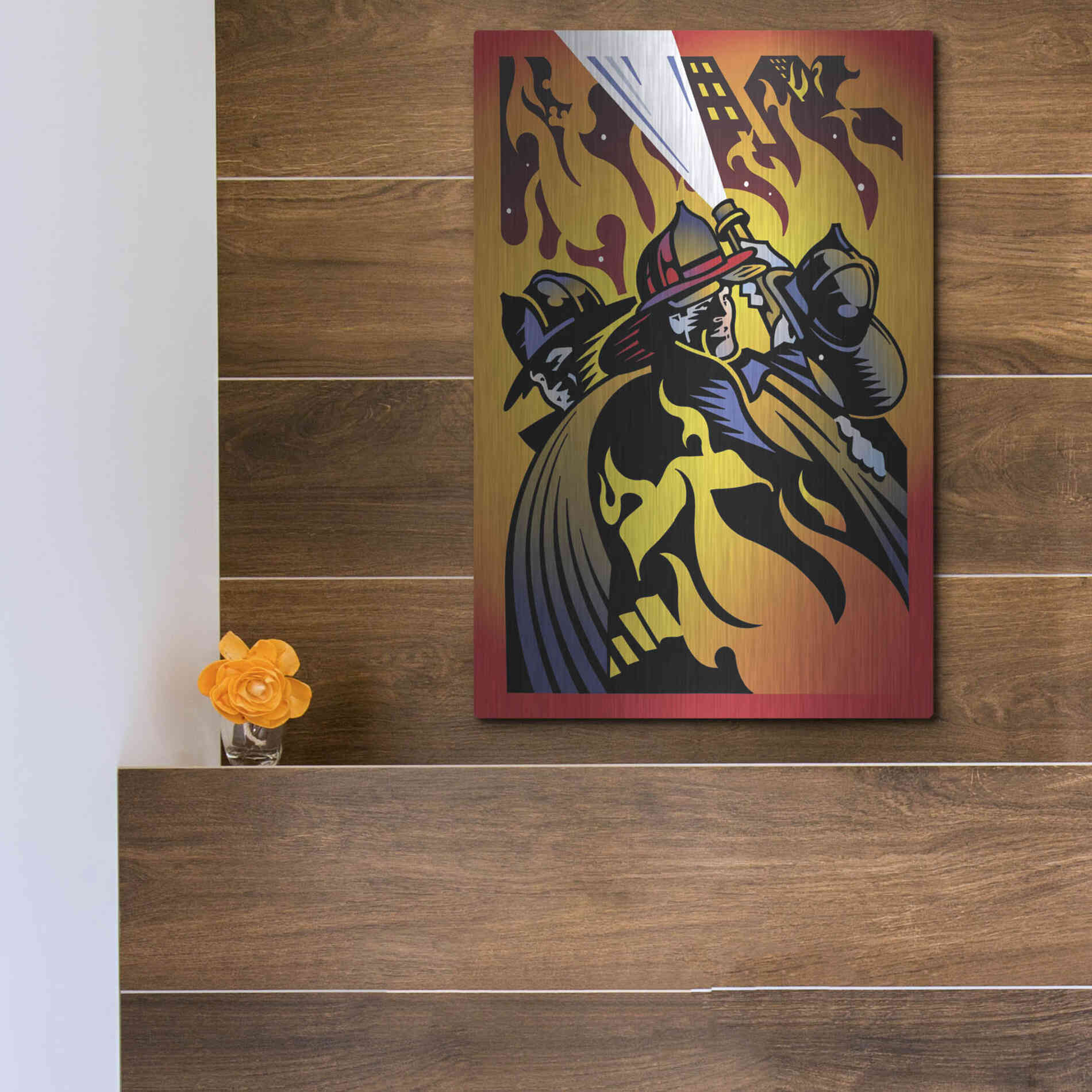 Luxe Metal Art 'Firemen' by David Chestnutt, Metal Wall Art,12x16