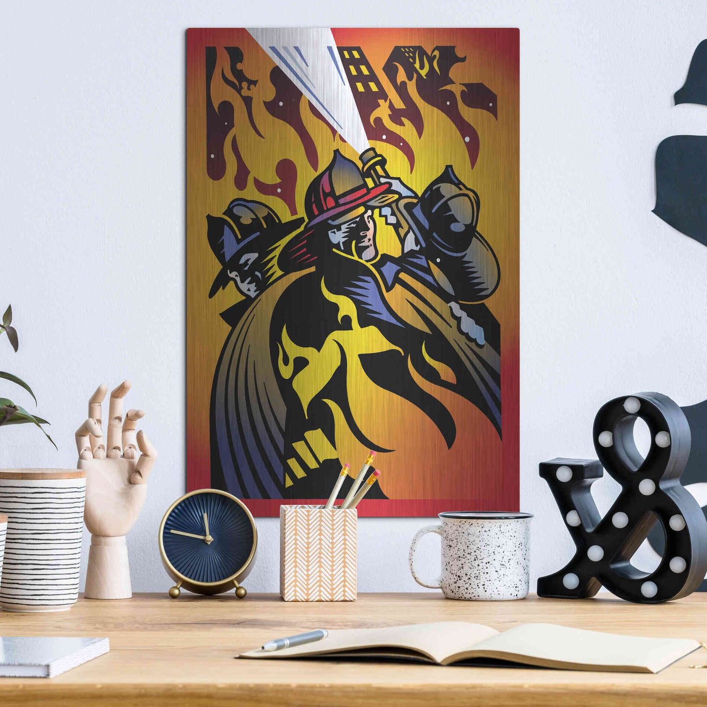 Luxe Metal Art 'Firemen' by David Chestnutt, Metal Wall Art,12x16