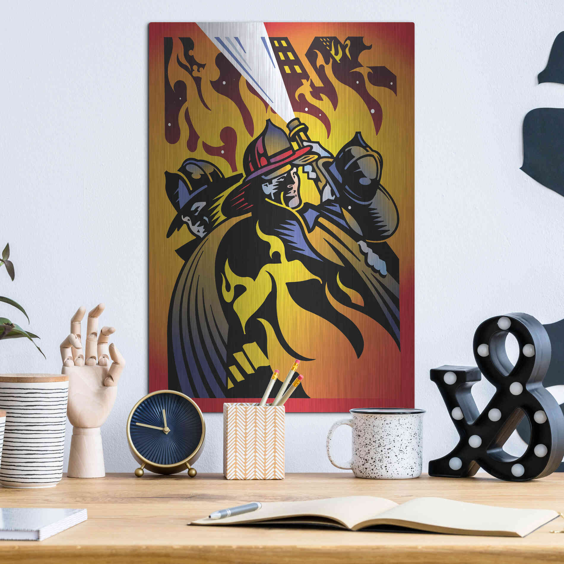 Luxe Metal Art 'Firemen' by David Chestnutt, Metal Wall Art,12x16