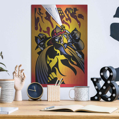 Luxe Metal Art 'Firemen' by David Chestnutt, Metal Wall Art,12x16