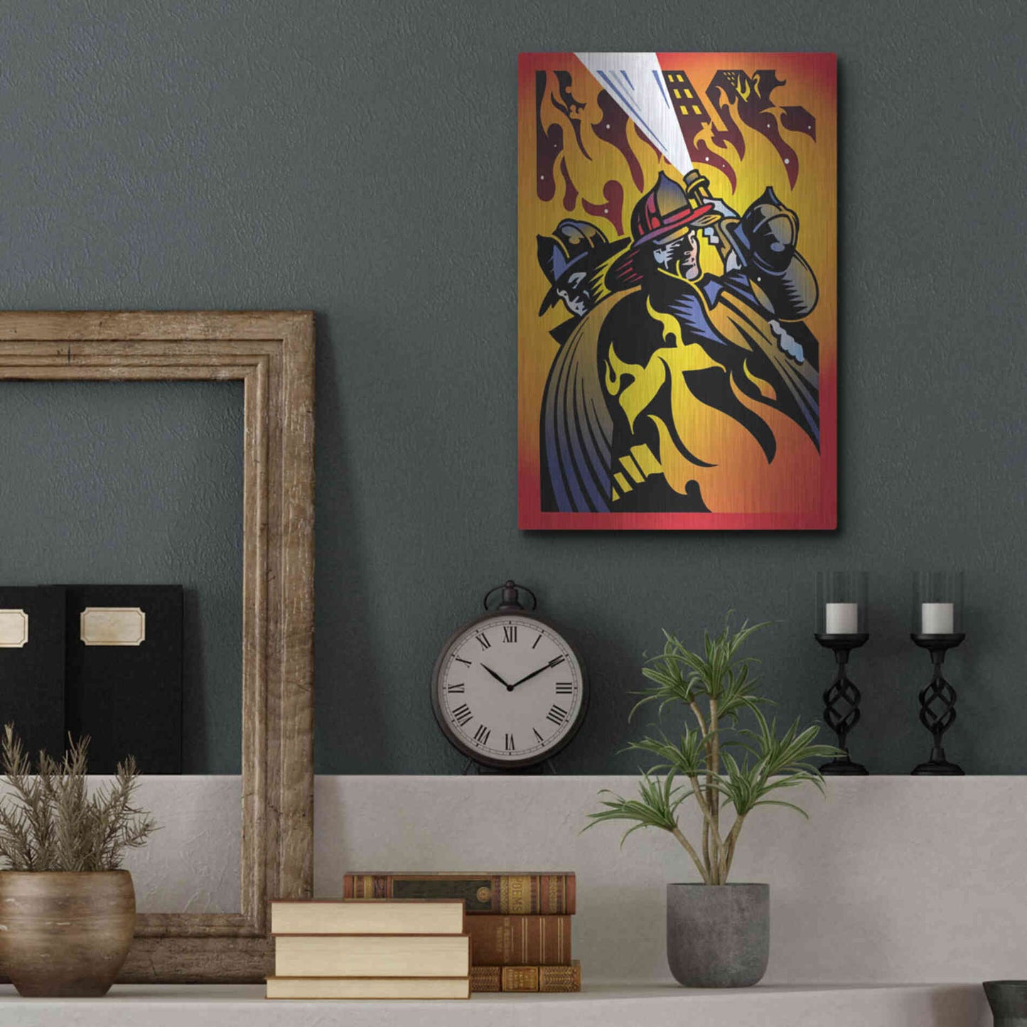 Luxe Metal Art 'Firemen' by David Chestnutt, Metal Wall Art,12x16