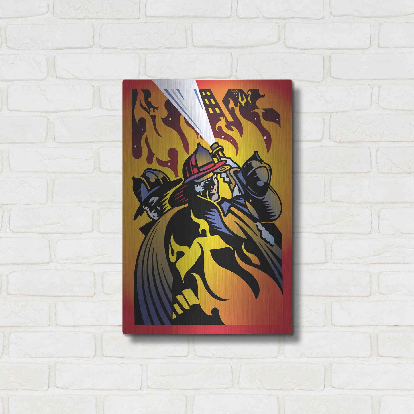 Luxe Metal Art 'Firemen' by David Chestnutt, Metal Wall Art,16x24