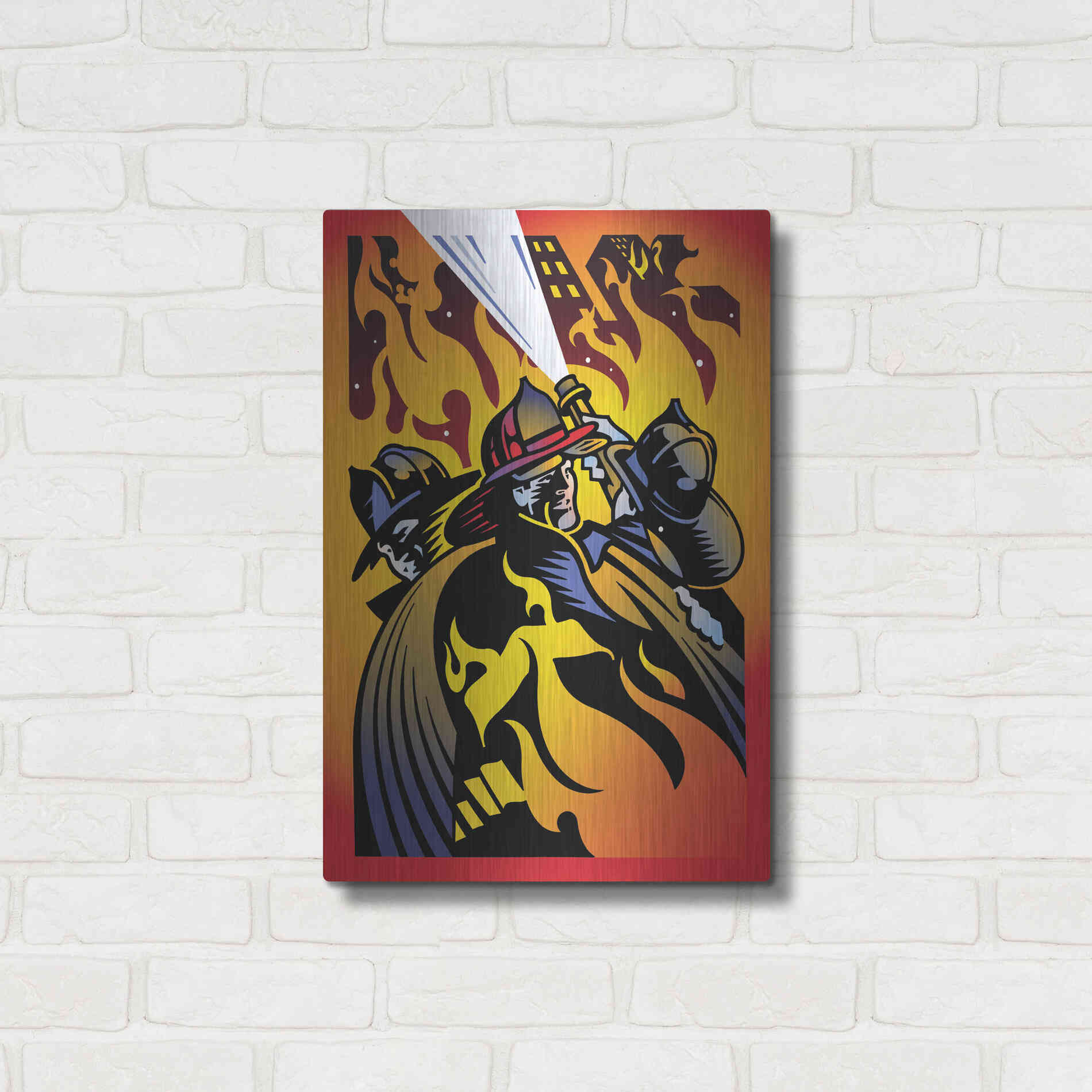 Luxe Metal Art 'Firemen' by David Chestnutt, Metal Wall Art,16x24