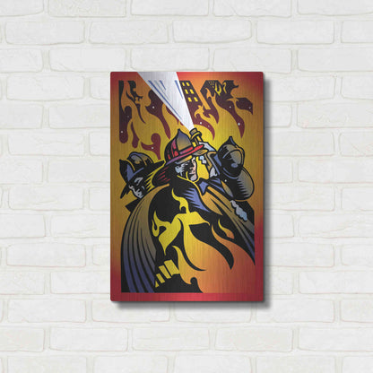Luxe Metal Art 'Firemen' by David Chestnutt, Metal Wall Art,16x24