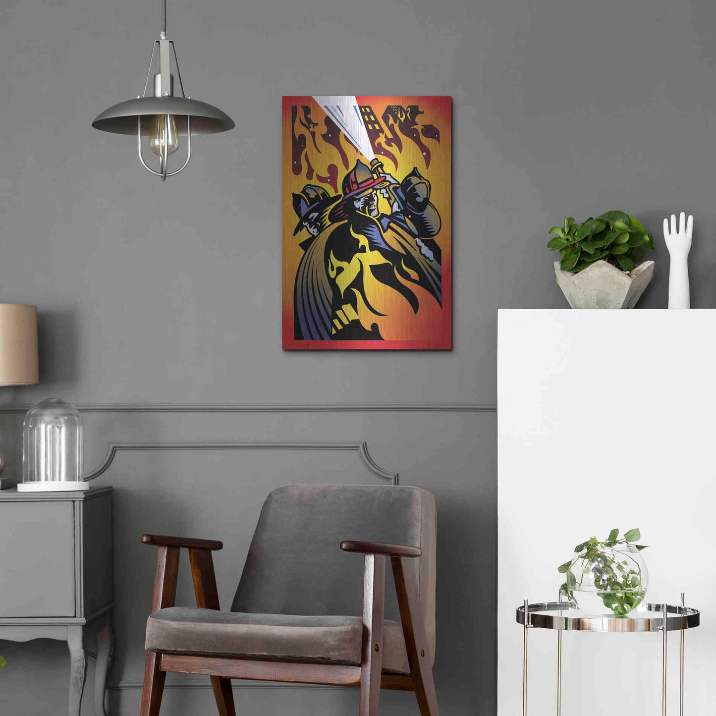 Luxe Metal Art 'Firemen' by David Chestnutt, Metal Wall Art,16x24