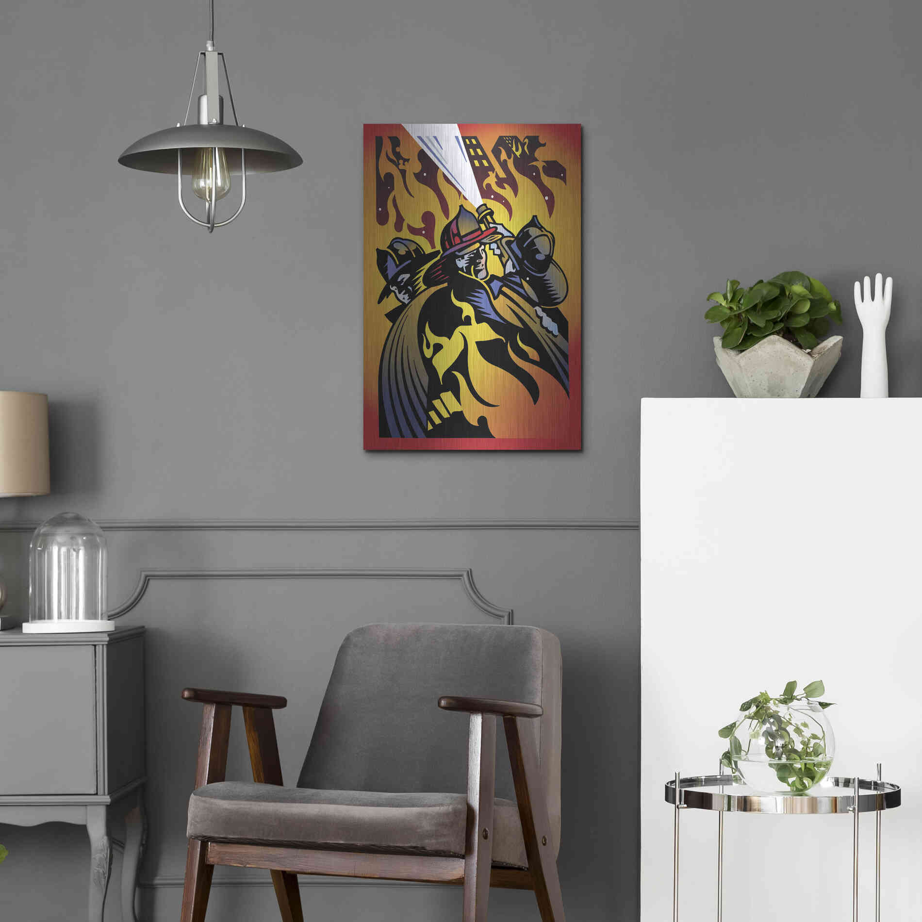 Luxe Metal Art 'Firemen' by David Chestnutt, Metal Wall Art,16x24