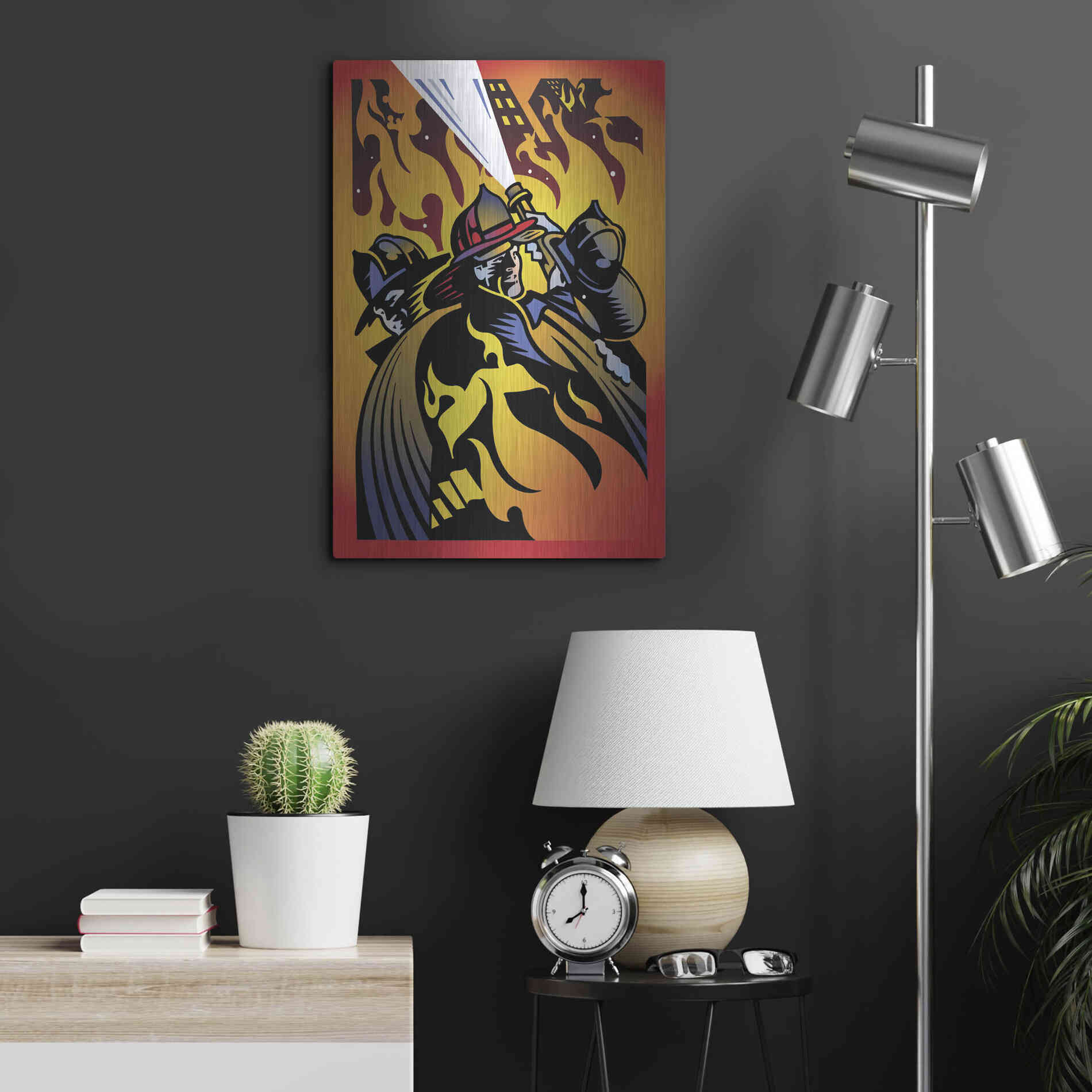 Luxe Metal Art 'Firemen' by David Chestnutt, Metal Wall Art,16x24
