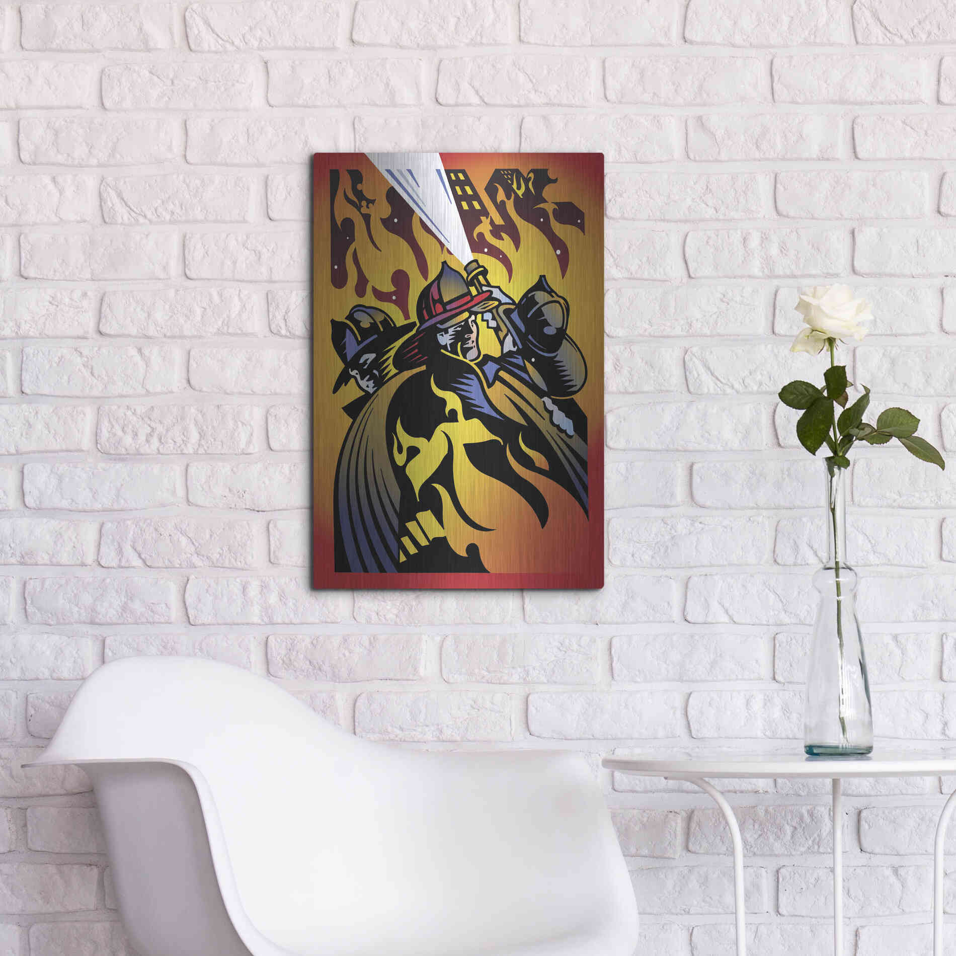 Luxe Metal Art 'Firemen' by David Chestnutt, Metal Wall Art,16x24