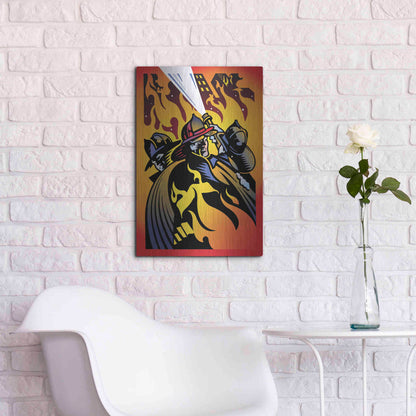 Luxe Metal Art 'Firemen' by David Chestnutt, Metal Wall Art,16x24