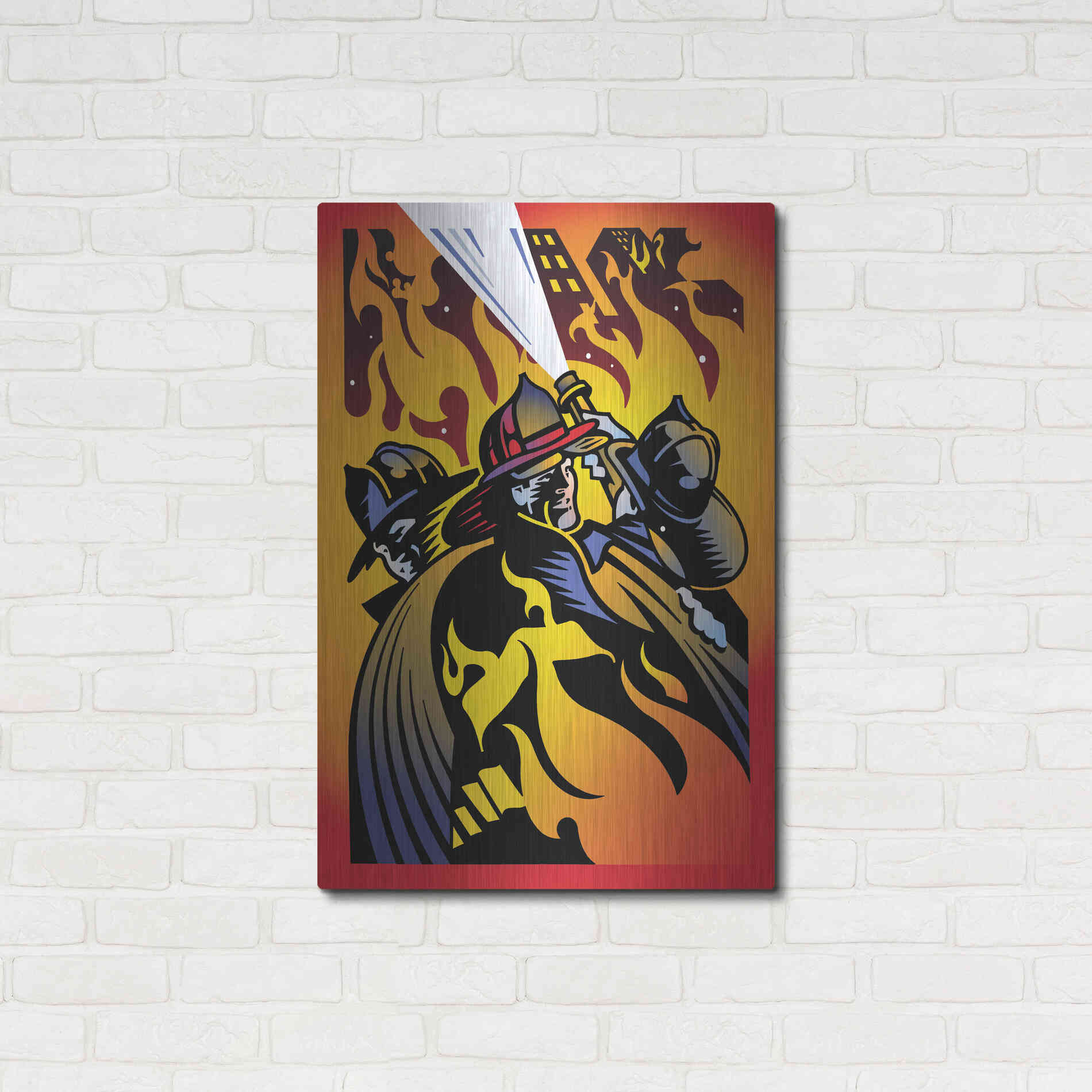 Luxe Metal Art 'Firemen' by David Chestnutt, Metal Wall Art,24x36