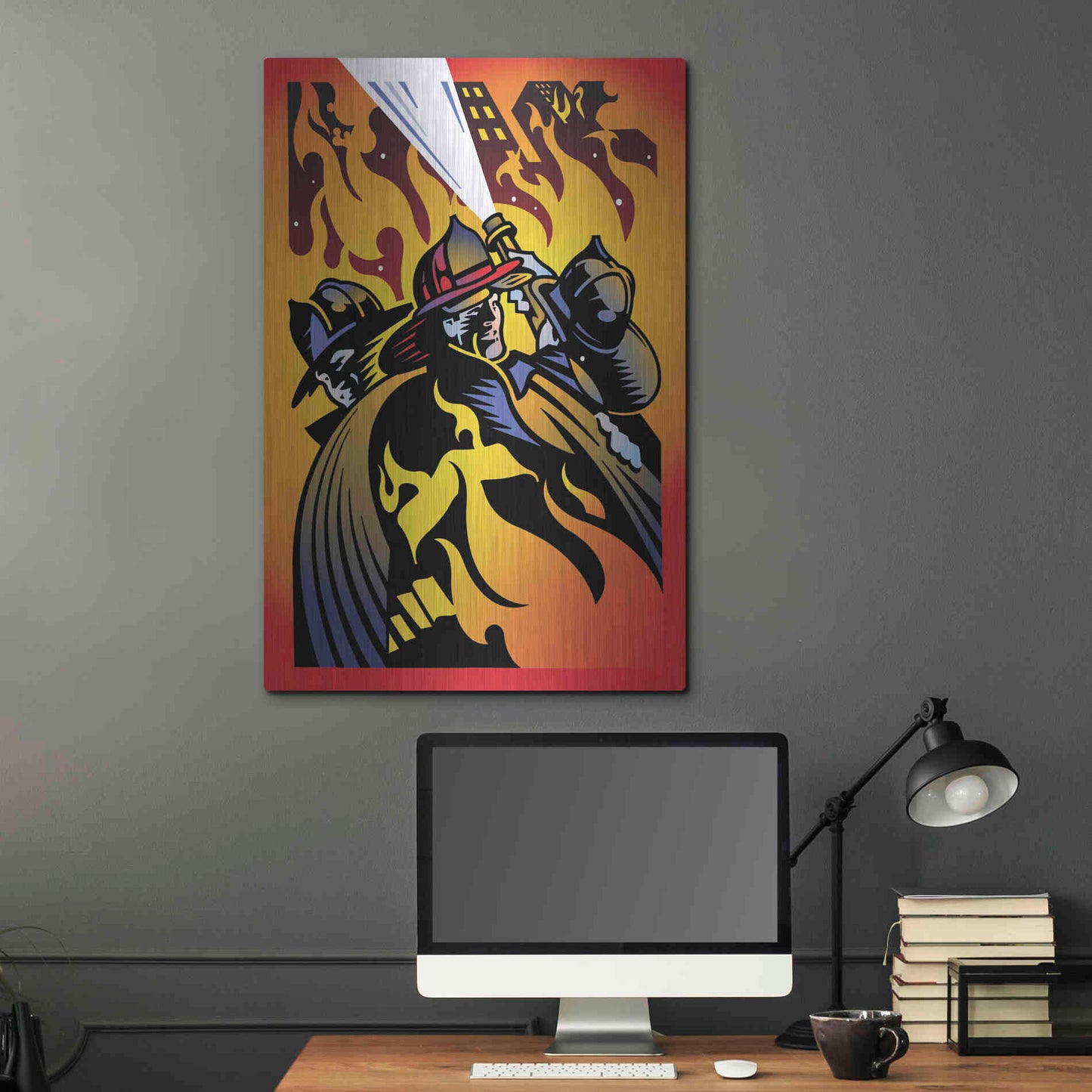 Luxe Metal Art 'Firemen' by David Chestnutt, Metal Wall Art,24x36