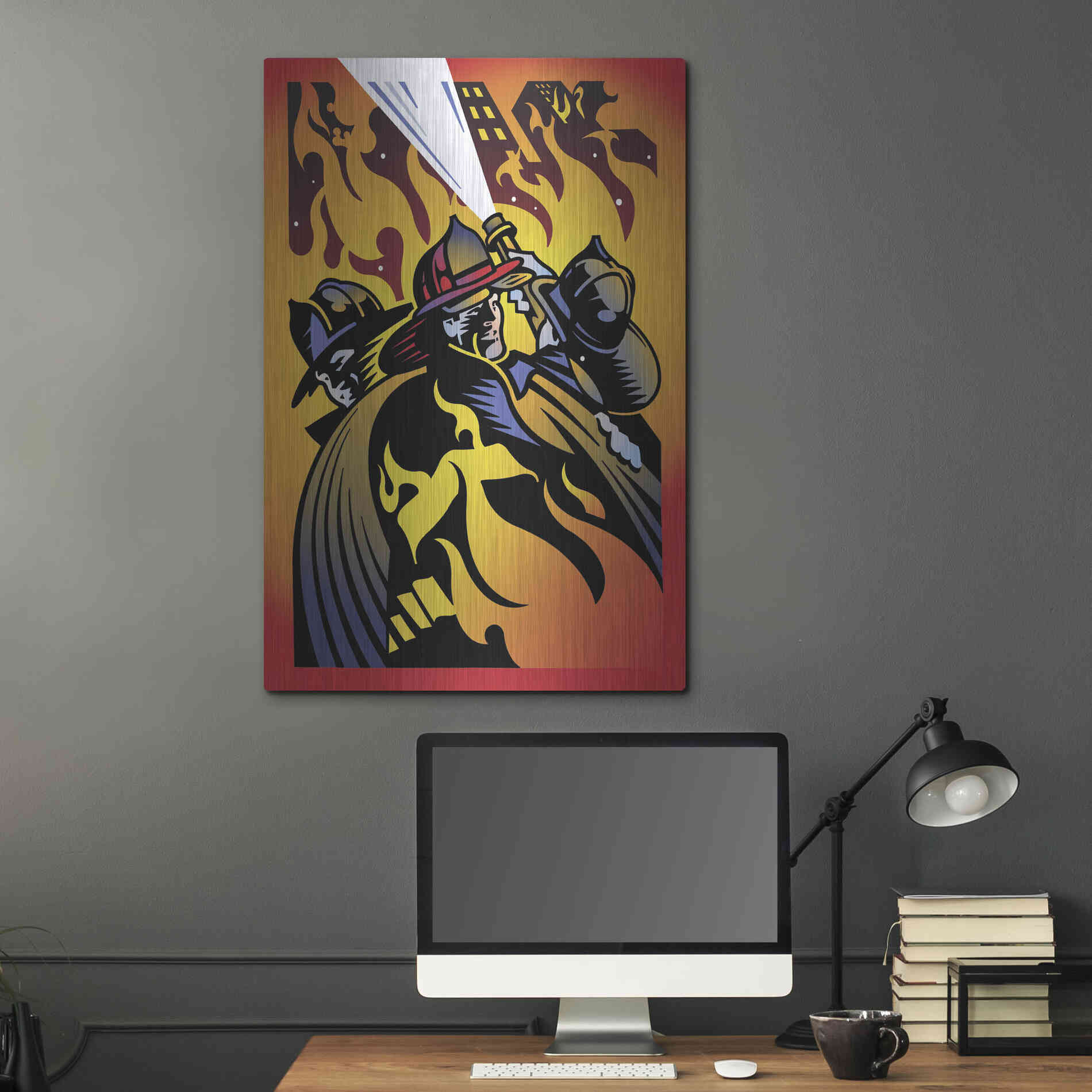 Luxe Metal Art 'Firemen' by David Chestnutt, Metal Wall Art,24x36